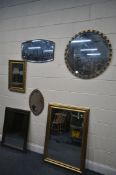 A SELECTION OF WALL MIRRORS, of various styles, materials, and sizes (6)