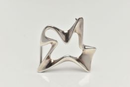 A SILVER 'GEORG JENSEN' ABSTRACT BROOCH, polished abstract form, signed 'Georg Jensen' to the