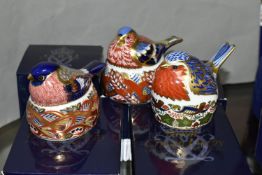THREE BOXED ROYAL CROWN DERBY IMARI BIRD PAPERWEIGHTS AND A SPARE BOX, comprising a Collectors Guild