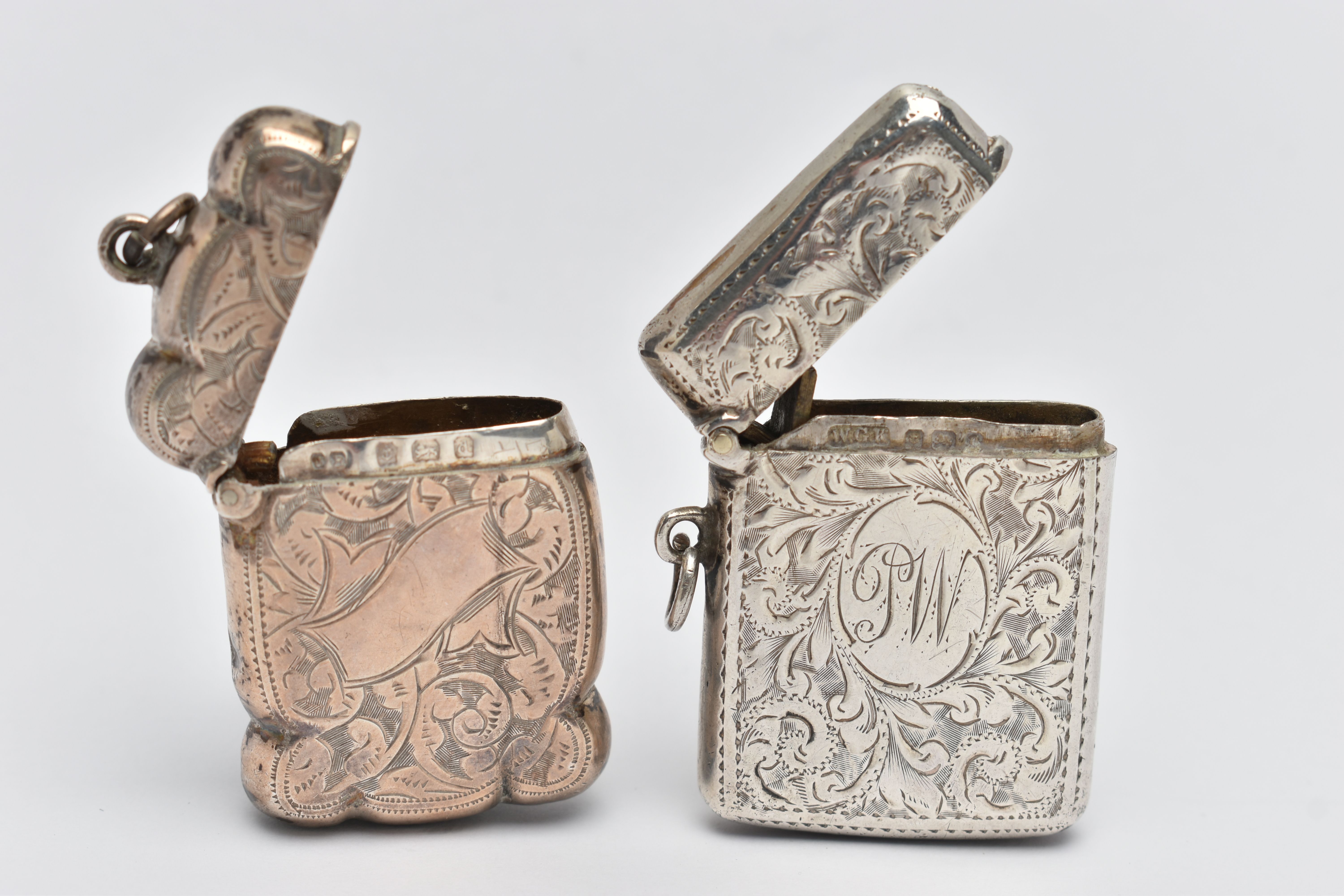 TWO SILVER VESTA CASES, the first of a rectangular form, detailed with acanthus leaves and - Image 2 of 3