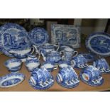 FIFTY THREE PIECES OF SPODE ITALIAN TEA AND DINNER WARES, comprising two different sized teapots,