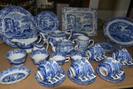 FIFTY THREE PIECES OF SPODE ITALIAN TEA AND DINNER WARES, comprising two different sized teapots,