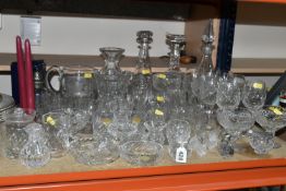 A QUANTITY OF CUT CRYSTAL AND GLASSWARE, comprising three decanters, two Edinburgh Crystal sundae