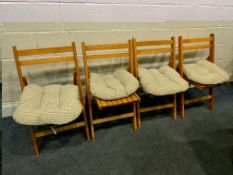FOUR MODERN BEECH SLATTED FOLDING CHAIRS, with loose cushions