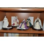 FIVE BOXED ROYAL WORCESTER 'QUEENS OF BRITAIN' COLLECTION FIGURINES, limited edition for Compton and