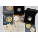 THREE COINS, to include two boxed 'The Last Round Pound', 2016 Uk Silver Proof Piedfort £1 coin, a