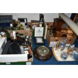THREE BOXES OF TREEN AND MISCELLANEOUS SUNDRIES, to include a Picquot Ware stainless steel teapot,