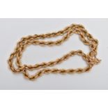 A 9CT GOLD ROPE CHAIN NECKLACE, yellow gold rope chain, fitted with a spring clasp, approximate