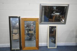FOUR VARIOUS WALL MIRRORS, of various shaped and materials