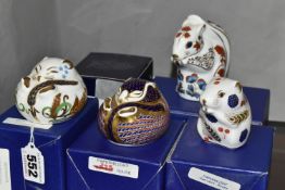 FOUR BOXED ROYAL CROWN DERY IMARI PAPERWEIGHTS AND A SPARE BOX, the paperweights comprising