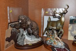 TWO FRANKLIN MINT PORCELAIN AMERICAN ANIMAL SCULPTURES, comprising 'Grizzley' a sculpture of a bear,