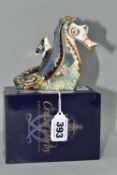 ONE BOXED ROYAL CROWN DERBY IMARI PAPERWEIGHT, a Coral Seahorse, an exclusive commission timed