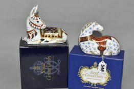 TWO BOXED ROYAL CROWN DERBY IMARI PAPERWEIGHTS, comprising 'Thistle' Donkey, a signature edition