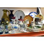 A GROUP OF LATE 19TH AND 20TH CENTURY CERAMICS AND GLASSWARE, to include three Wade Whimsies, a pair