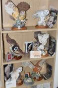 SIX FRANKLIN MINT OWLS AND TWO SETS OF OWL THEMED COLLECTOR'S PLATES, comprising 'the Screech