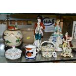A GROUP OF 19TH AND 20TH CENTURY CERAMICS, including a Coalbrookdale pot pourri and cover of