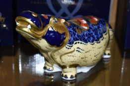A BOXED ROYAL CROWN DERBY IMARI PAPERWEIGHT HIPPOPOTAMUS, exclusive gold signature and backstamp,