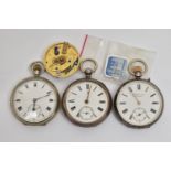 TWO SILVER POCKET WATCHES AND ONE OTHER, to include a silver open face, manual wind pocket watch,