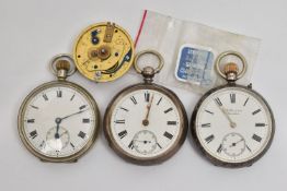 TWO SILVER POCKET WATCHES AND ONE OTHER, to include a silver open face, manual wind pocket watch,