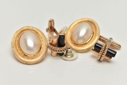 A PAIR OF 'CHRISTIAN DIOR' EARRINGS AND CUFFLINKS, the earrings of an oval form set with an