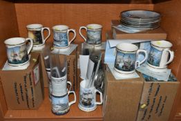A GROUP OF MARITIME RELATED TANKARDS AND COLLECTOR'S PLATES, comprising six limited edition Wedgwood
