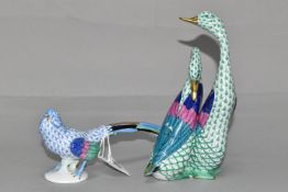 A PAIR OF HUNGARIAN 'HEREND' HANDPAINTED BIRDS, comprising a 'Pheasant' and a pair of 'Geese' (2) (