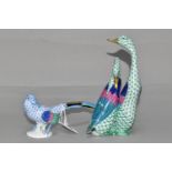 A PAIR OF HUNGARIAN 'HEREND' HANDPAINTED BIRDS, comprising a 'Pheasant' and a pair of 'Geese' (2) (