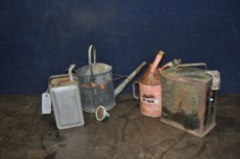 A COLLECTION OF VINTAGE FUEL CANS comprising of a Pratts petrol can with brass cap, an Aladdin