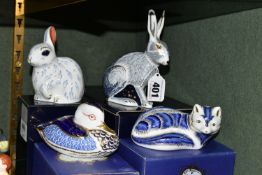 FOUR BOXED ROYAL CROWN DERBY IMARI PAPERWEIGHTS, comprising 'Snowy Rabbit, issued 2002-2005, with