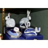 FOUR BOXED ROYAL CROWN DERBY IMARI PAPERWEIGHTS, comprising 'Snowy Rabbit, issued 2002-2005, with