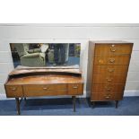 A MID CENTURY TEAK TWO PIECE BEDROOM SUITE, comprising a dressing table, with a single mirror,