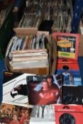 TWO BOXES OF SINGLE RECORDS, to include over two hundred records, artists include The Commodores,