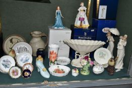 A GROUP OF PORCELAIN FIGURINES AND GIFTWARE, comprising a boxed royal Doulton 'Happy Birthday'