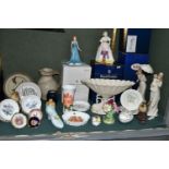 A GROUP OF PORCELAIN FIGURINES AND GIFTWARE, comprising a boxed royal Doulton 'Happy Birthday'