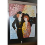 THREE LATE 20TH CENTURY PAINTINGS, comprising an indistinctly signed portrait of two female