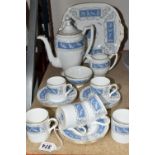 A COALPORT REVELRY PATTERN SIXTEEN PIECE COFFEE SERVICE, comprising cake plate, coffee pot and cover