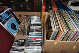 THREE BOXES OF L.P RECORDS, CDS AND AN ALBUM OF 33RPM RECORDS, to include over fifty LP records,