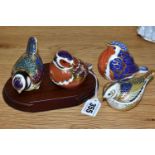 FOUR ROYAL CROWN DERBY IMARI BIRD PAPERWEIGHTS, comprising Blue Tit, introduced 1994, issued