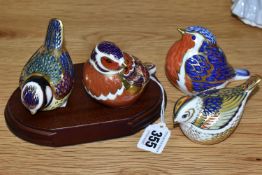 FOUR ROYAL CROWN DERBY IMARI BIRD PAPERWEIGHTS, comprising Blue Tit, introduced 1994, issued