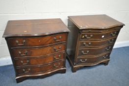 A MAHOGANY SERPENTINE CHEST OF FOUR LONG GRADUATED DRAWERS, with a brushing slide, on bracket