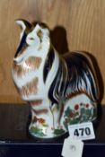A BOXED ROYAL CROWN DERBY IMARI PAPERWEIGHT, Rough Collie issued 2003-2006, with gold button stopper