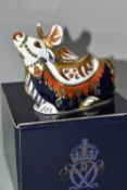 A BOXED ROYAL CROWN DERBY IMARI PAPERWEIGHT, Reindeer, issued 2001-2004, with gold button stopper