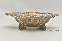 A VICTORIA I SILVER BONBON DISH, oval form with pierced acanthus and floral design, approximate