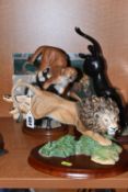 THREE FRANKLIN MINT PORCELAIN SCULPTURES OF BIG CATS, comprising 'Pride of the Serengeti' a