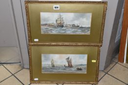 WILLIAM CANNON (1840-) TWO MARITIME WATERCOLOURS, the first depicts sailing ships and a coal powered