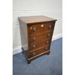 A SMALL MAHOGANY CHEST OF FOUR DRAWERS, on bracket feet, width 51cm x depth 38cm x height 76cm (