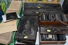 A COLLECTION OF OVER THREE HUNDRED MAGIC LANTERN SLIDES / GLASS NEGATIVES IN FIVE METAL AND WOODEN