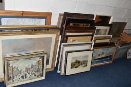 A LARGE QUANTITY OF ASSORTED PAINTINGS AND PRINTS ETC, to include amateur landscape oils dated 1919,