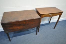 A GEORGIAN MAHOGANY SIDE TABLE, with a single drawer, width 79cm x depth 43cm x height 77cm, and a