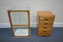 A SMALL MID CENTURY TWO TIER DISPLAY CABINET, on a marble base, width 38cm x depth 32cm x height